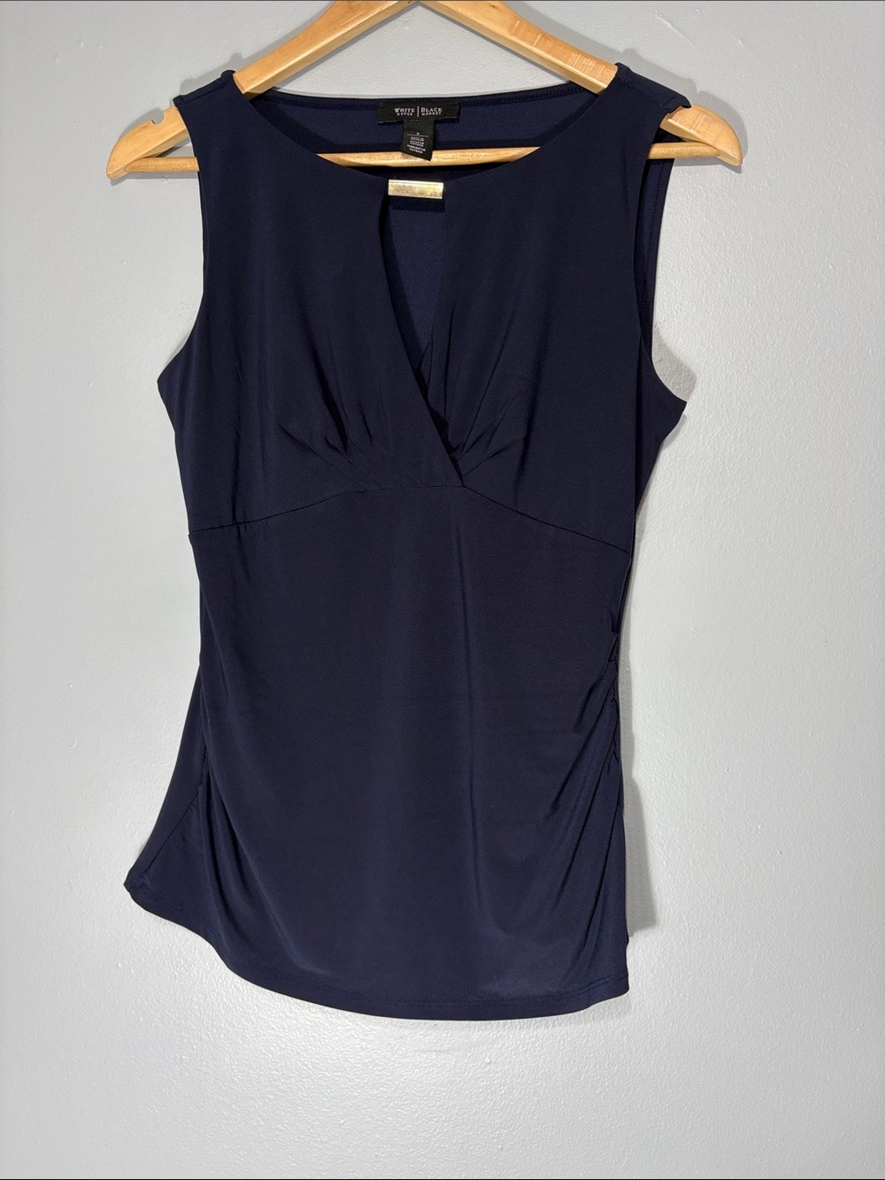 White House Black Market Dark Navy Sleeveless V-Neck Top size S